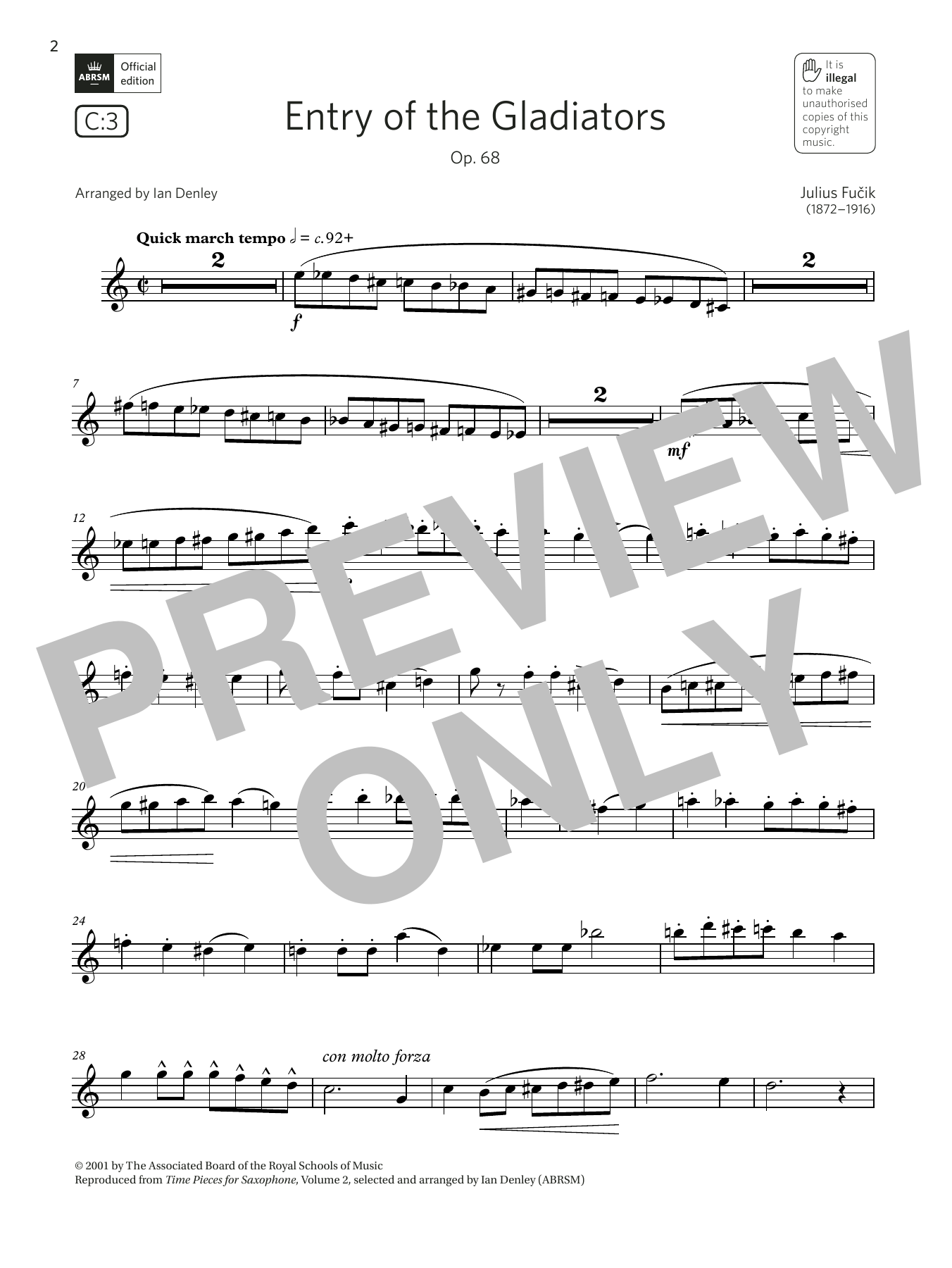 Julius Fučík Entry of the Gladiators, Op. 68 (Grade 4 List C3 from the ABRSM Saxophone syllabus from 2022) Sheet Music Notes & Chords for Alto Sax Solo - Download or Print PDF
