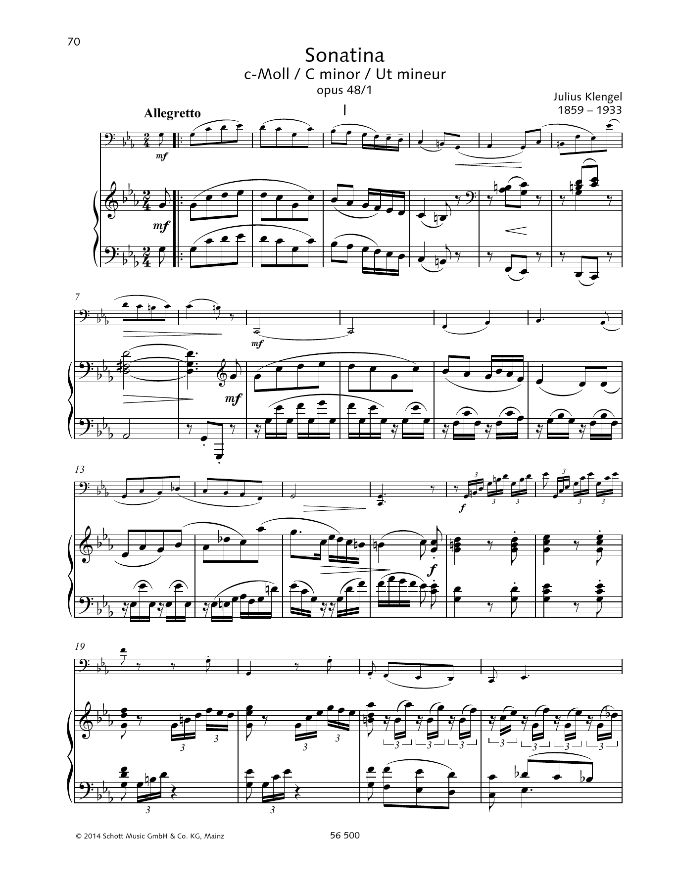 Julius Klengel Sonatina C minor Sheet Music Notes & Chords for String Solo - Download or Print PDF