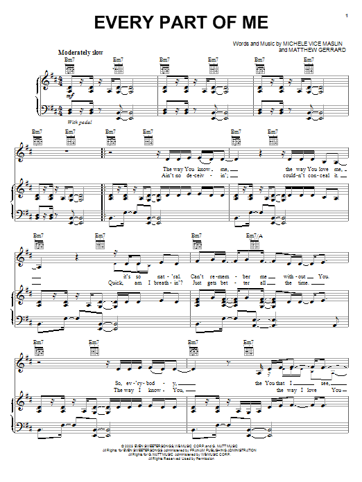 Jump5 Every Part Of Me Sheet Music Notes & Chords for Piano, Vocal & Guitar (Right-Hand Melody) - Download or Print PDF