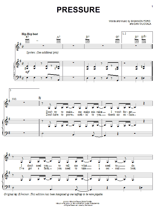 Jump5 Pressure Sheet Music Notes & Chords for Piano, Vocal & Guitar (Right-Hand Melody) - Download or Print PDF