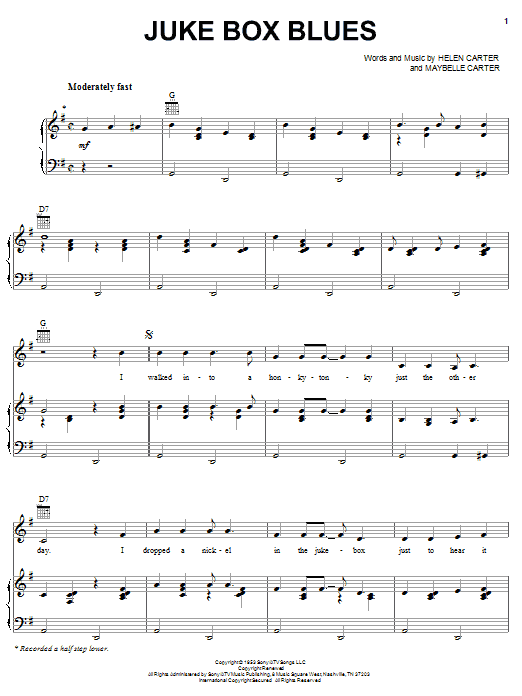 June Carter Cash Juke Box Blues Sheet Music Notes & Chords for Piano, Vocal & Guitar (Right-Hand Melody) - Download or Print PDF June Carter Cash Juke Box Blues Sheet Music Notes & Chords for Piano, Vocal & Guitar (Right-Hand Melody) - Download or Print PDF