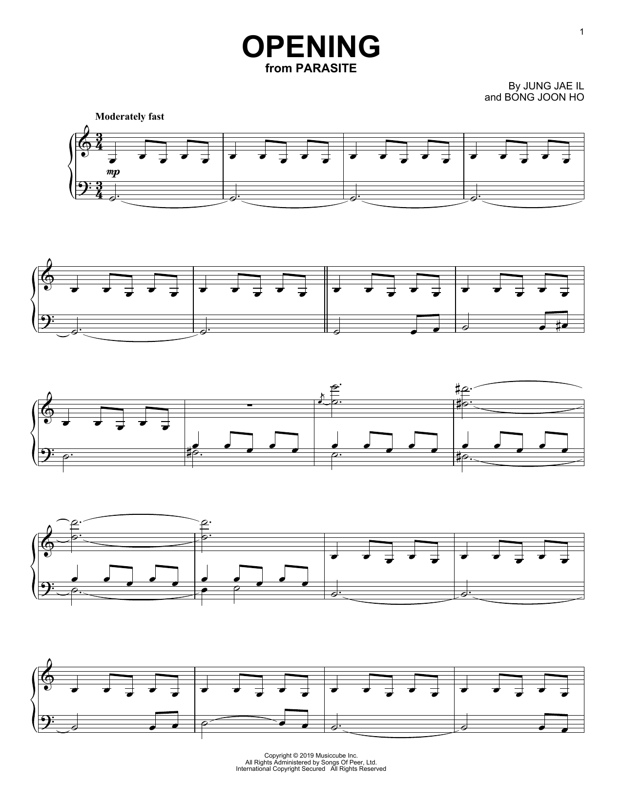 Jung Jae Il Opening (from Parasite) Sheet Music Notes & Chords for Piano Solo - Download or Print PDF