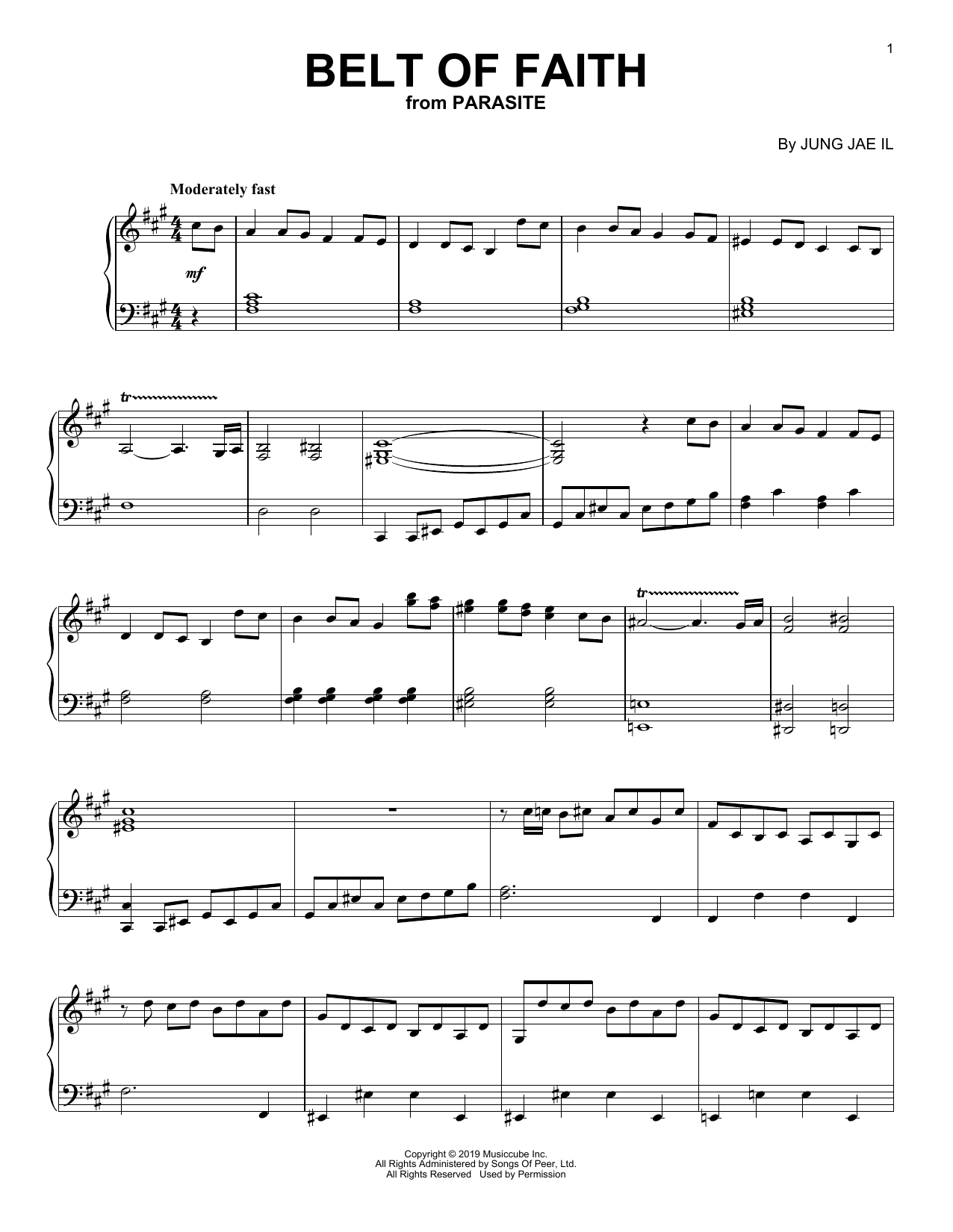 Jung Jaeil Belt Of Faith (from Parasite) Sheet Music Notes & Chords for Piano Solo - Download or Print PDF