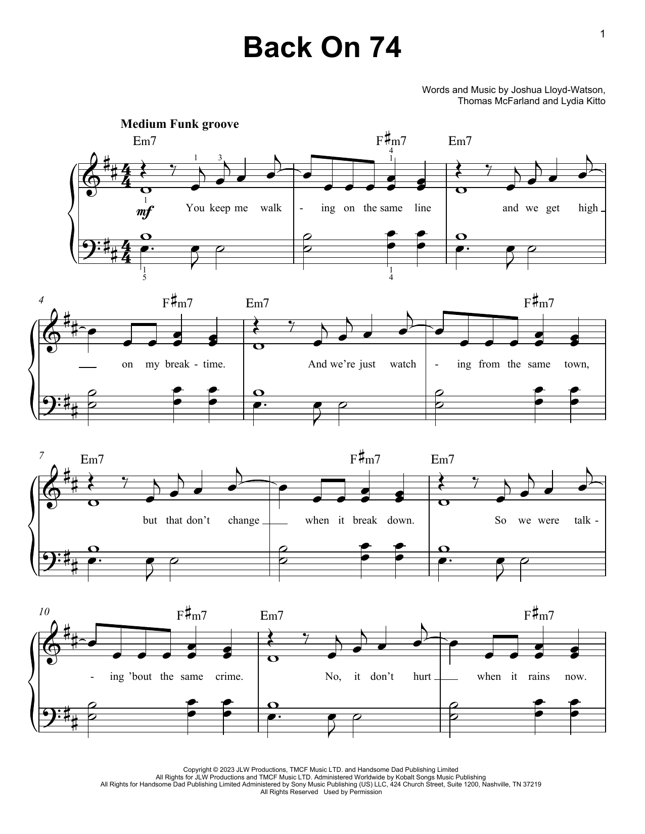 Jungle Back On 74 Sheet Music Notes & Chords for Piano, Vocal & Guitar Chords (Right-Hand Melody) - Download or Print PDF