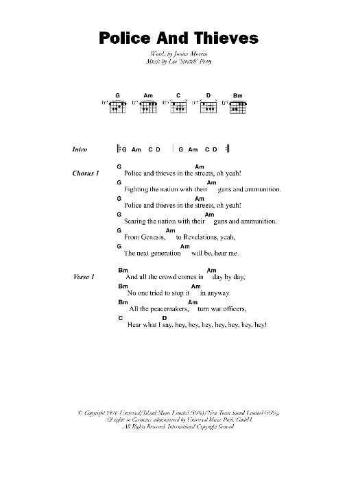 Junior Murvin Police And Thieves Sheet Music Notes & Chords for Lyrics & Chords - Download or Print PDF