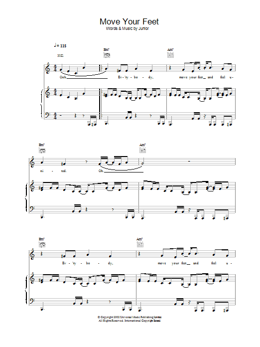 Junior Senior Move Your Feet Sheet Music Notes & Chords for Piano, Vocal & Guitar - Download or Print PDF