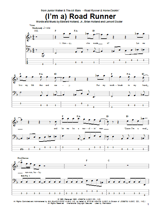 Junior Walker & the All Stars (I'm A) Road Runner Sheet Music Notes & Chords for Piano, Vocal & Guitar (Right-Hand Melody) - Download or Print PDF