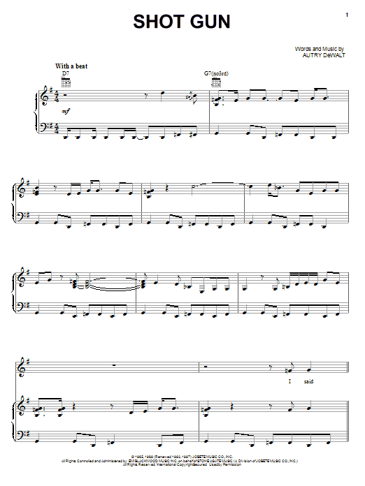 Junior Walker & The All-Stars Shot Gun Sheet Music Notes & Chords for Piano, Vocal & Guitar (Right-Hand Melody) - Download or Print PDF