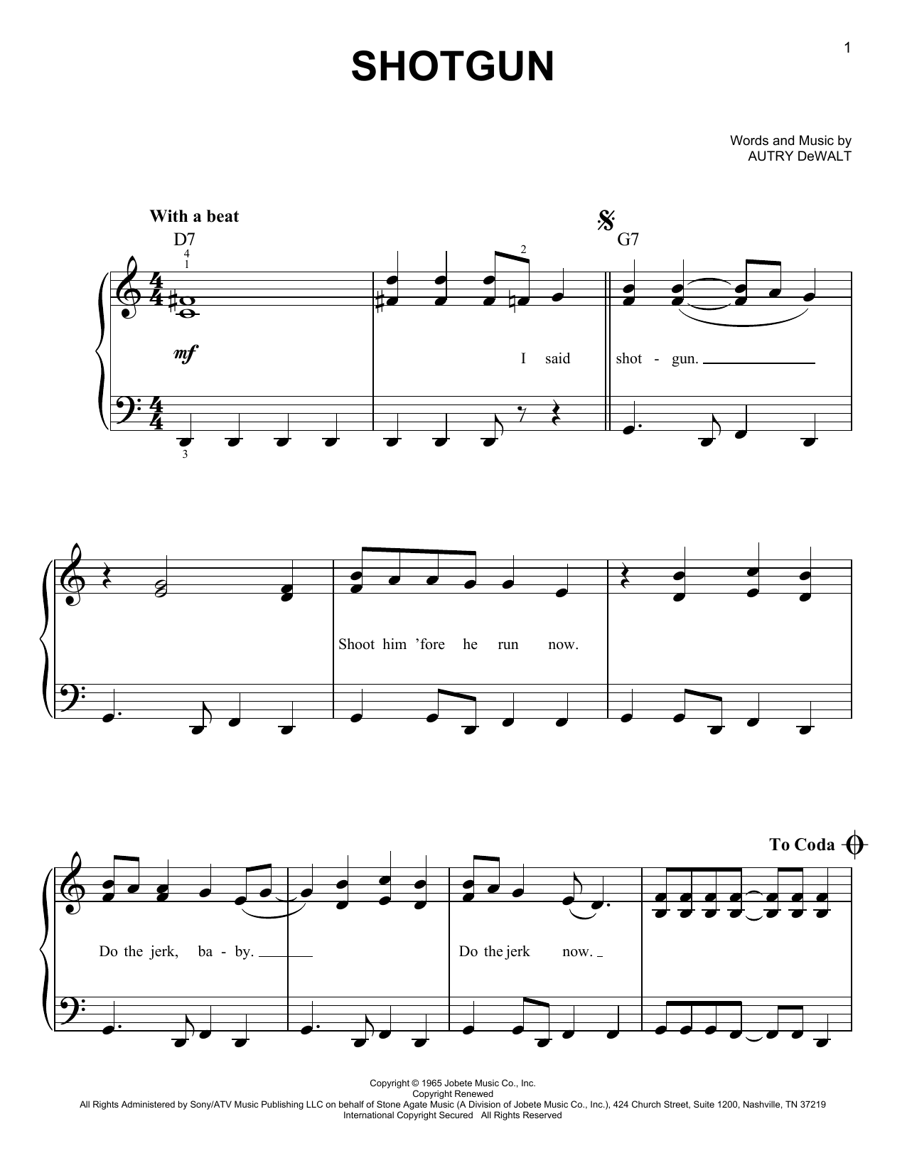 Junior Walker & the All-Stars Shotgun Sheet Music Notes & Chords for Melody Line, Lyrics & Chords - Download or Print PDF