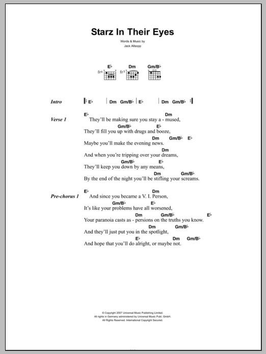 Just Jack Starz In Their Eyes Sheet Music Notes & Chords for Lyrics & Chords - Download or Print PDF