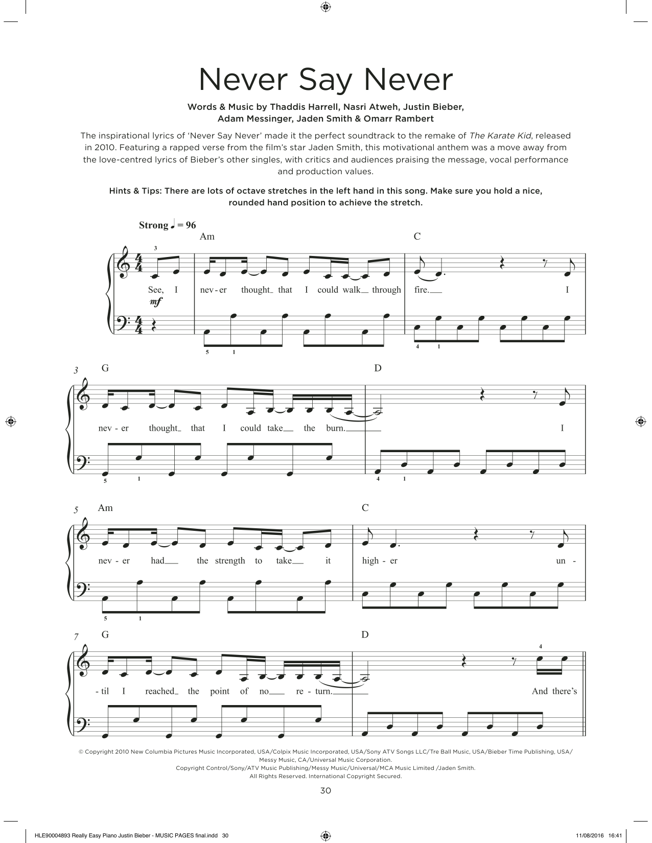 Justin Bieber & Jaden Never Say Never Sheet Music Notes & Chords for Really Easy Piano - Download or Print PDF