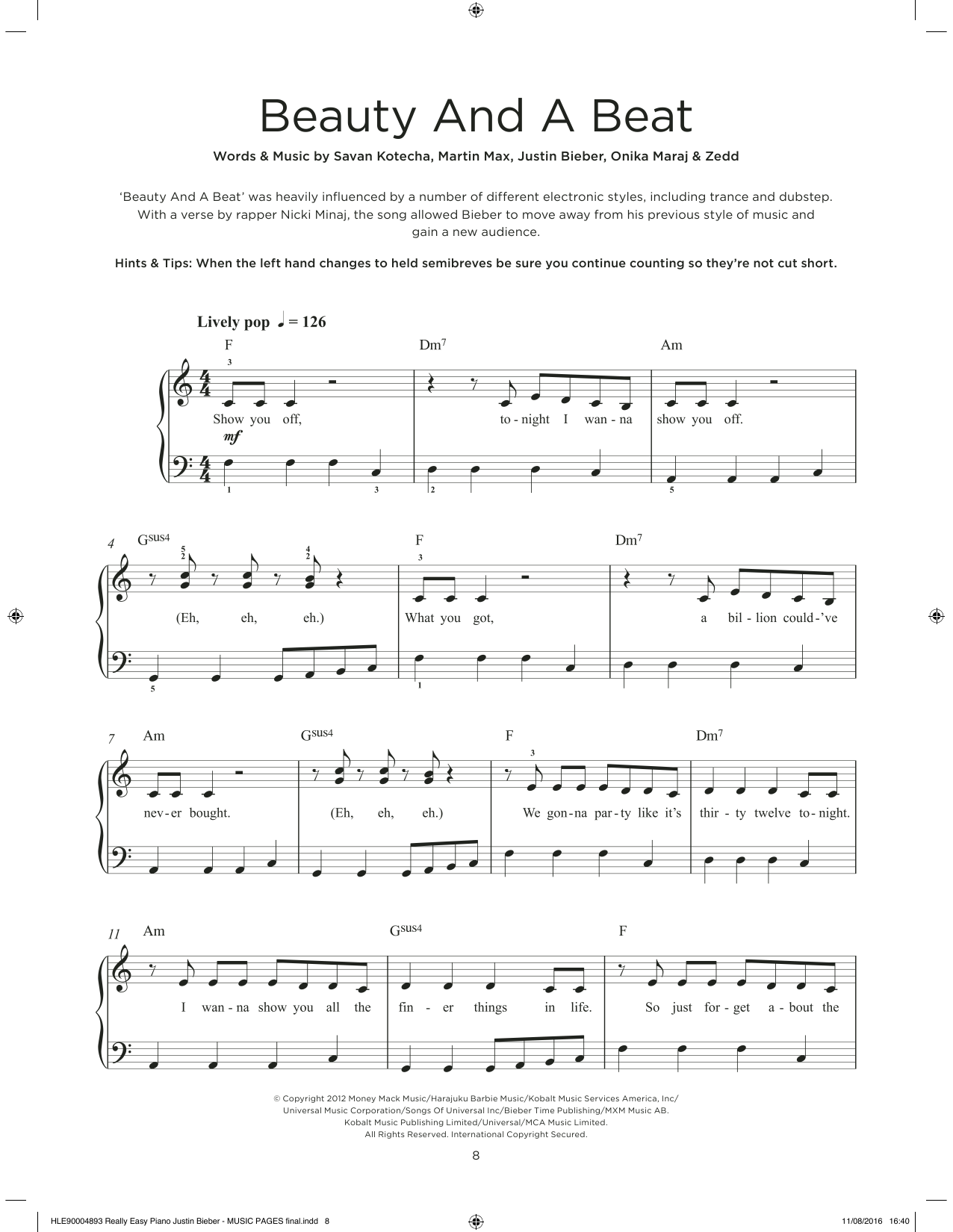 Justin Bieber & Nicki Minaj Beauty And A Beat Sheet Music Notes & Chords for Really Easy Piano - Download or Print PDF