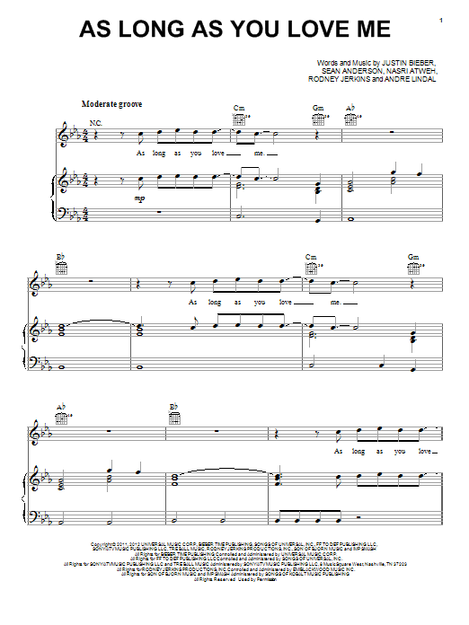 Justin Bieber As Long As You Love Me Sheet Music Notes & Chords for Easy Piano - Download or Print PDF