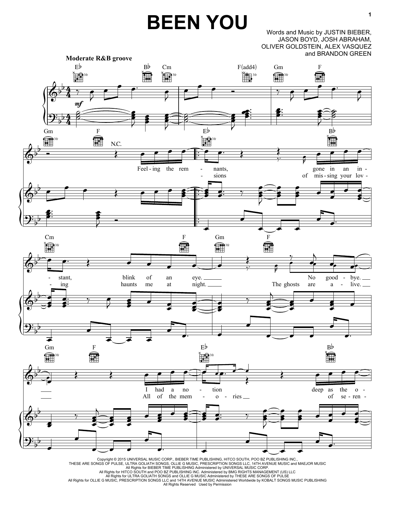 Justin Bieber Been You Sheet Music Notes & Chords for Piano, Vocal & Guitar (Right-Hand Melody) - Download or Print PDF