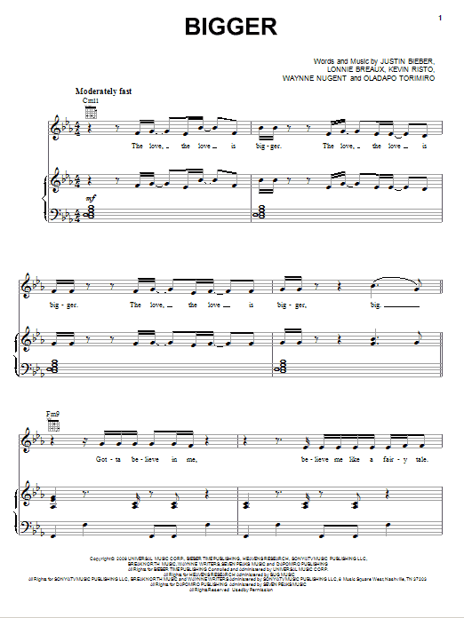 Justin Bieber Bigger Sheet Music Notes & Chords for Piano, Vocal & Guitar (Right-Hand Melody) - Download or Print PDF