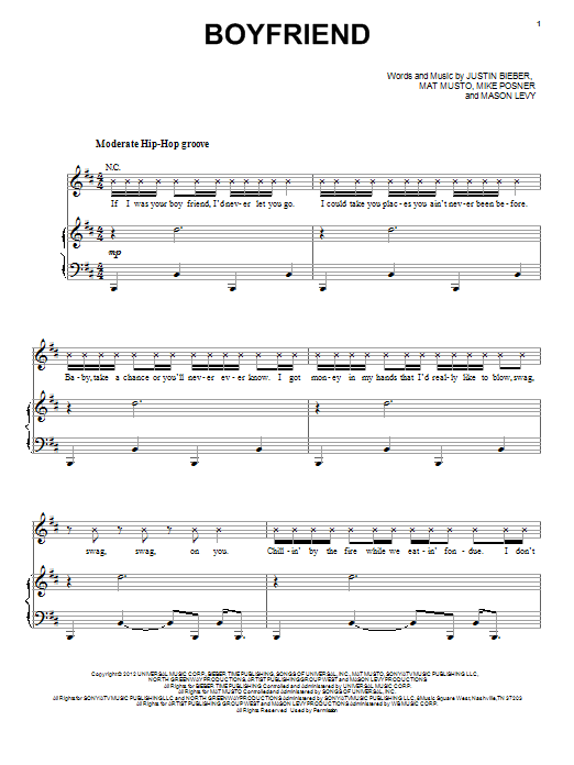 Justin Bieber Boyfriend Sheet Music Notes & Chords for Piano, Vocal & Guitar (Right-Hand Melody) - Download or Print PDF