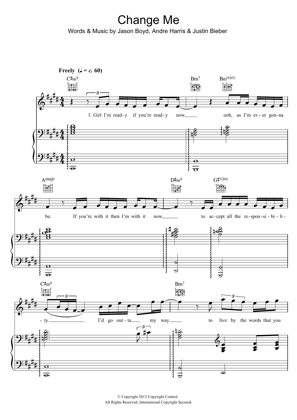 Justin Bieber Change Me Sheet Music Notes & Chords for Piano, Vocal & Guitar (Right-Hand Melody) - Download or Print PDF
