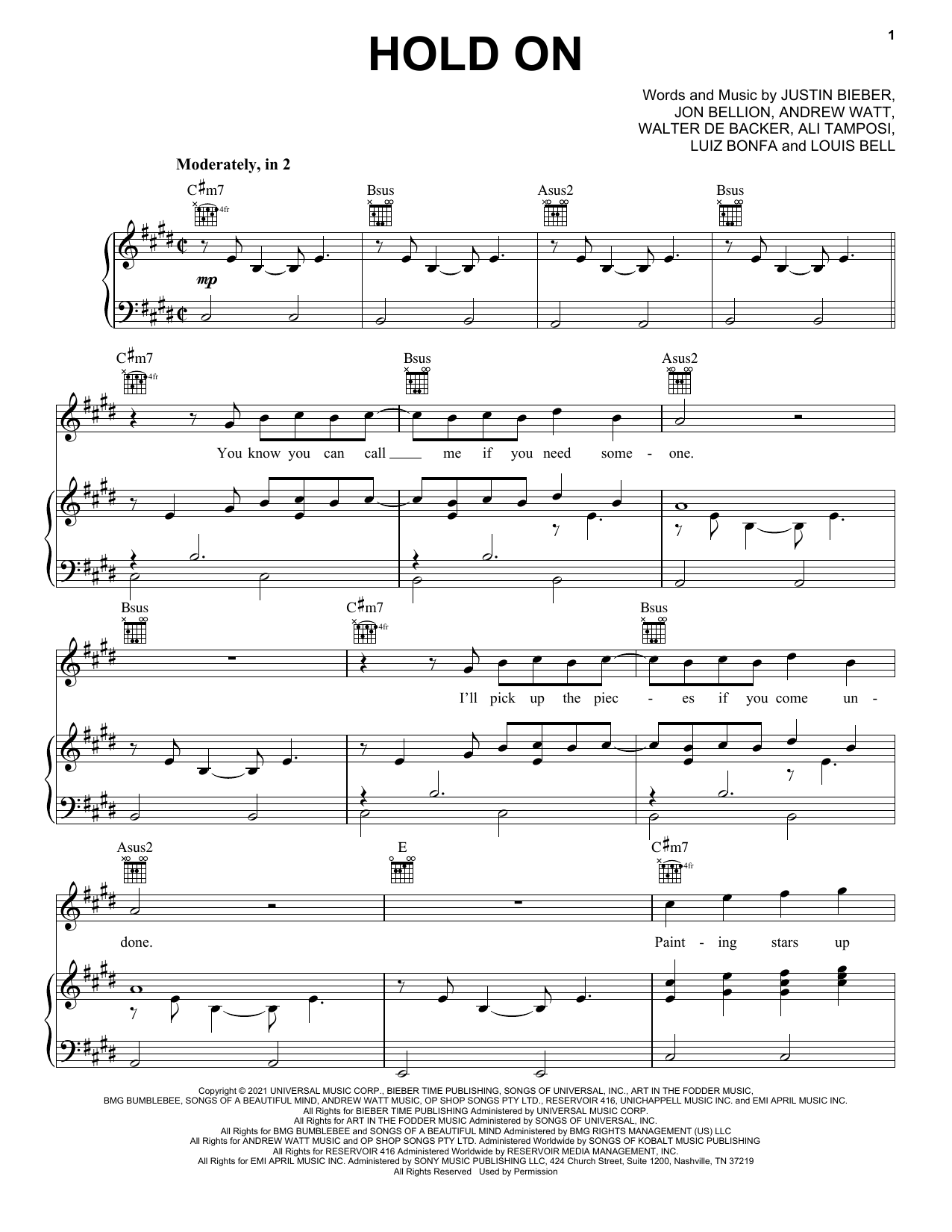 Justin Bieber Hold On Sheet Music Notes & Chords for Super Easy Piano - Download or Print PDF