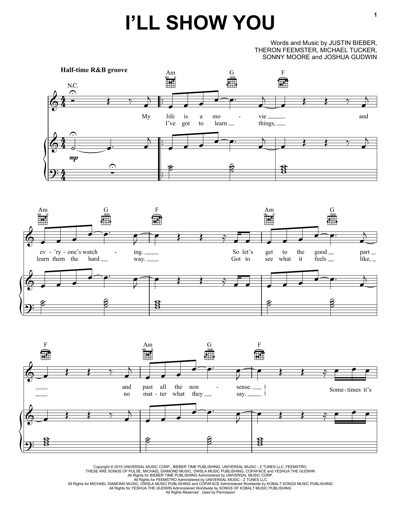 Justin Bieber I'll Show You Sheet Music Notes & Chords for Piano, Vocal & Guitar (Right-Hand Melody) - Download or Print PDF