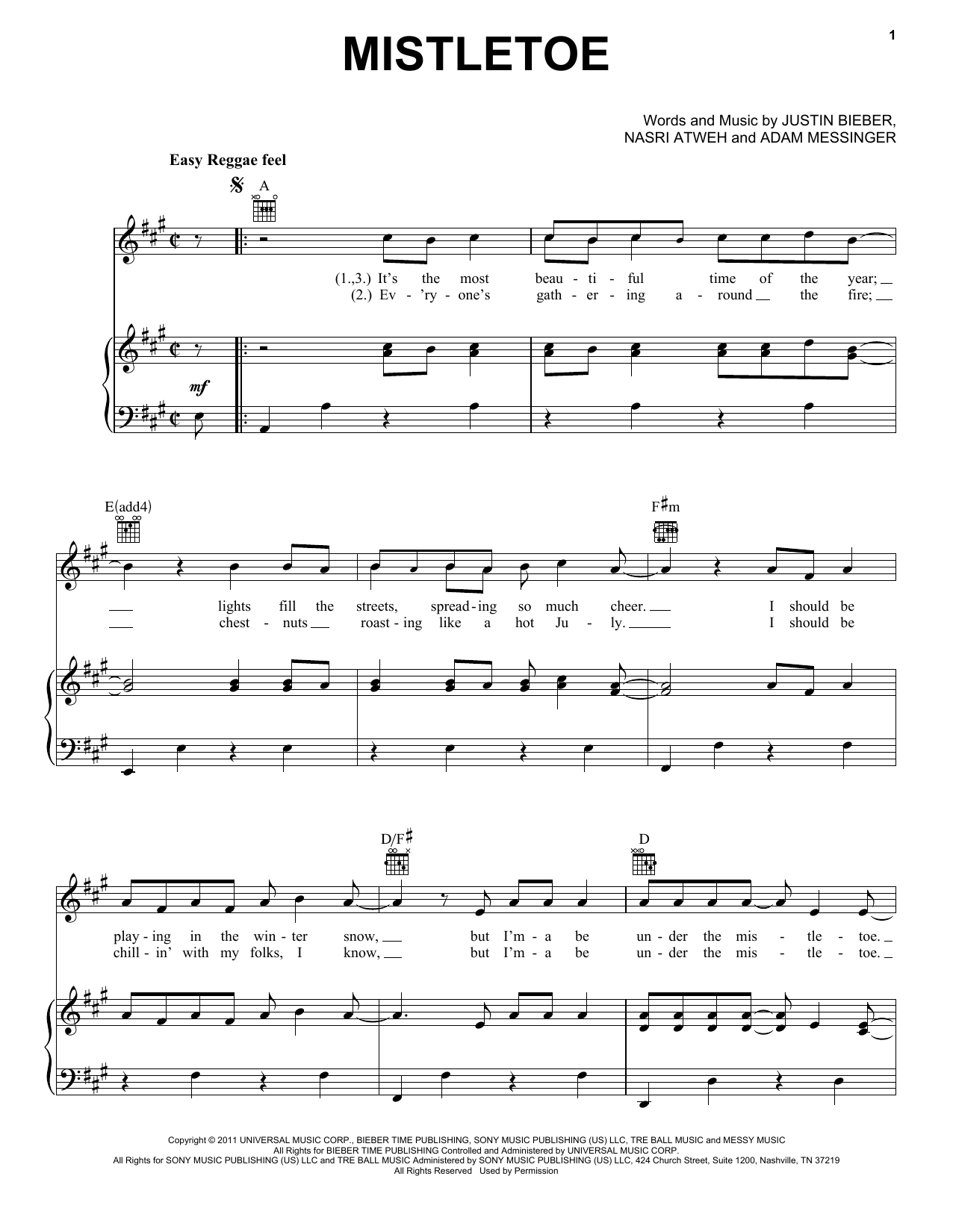 Justin Bieber Mistletoe Sheet Music Notes & Chords for Piano, Vocal & Guitar (Right-Hand Melody) - Download or Print PDF