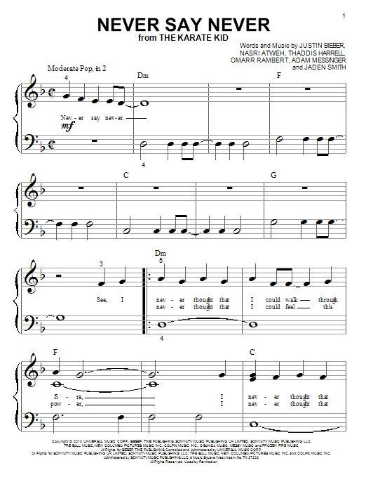 Justin Bieber Never Say Never Sheet Music Notes & Chords for Piano (Big Notes) - Download or Print PDF