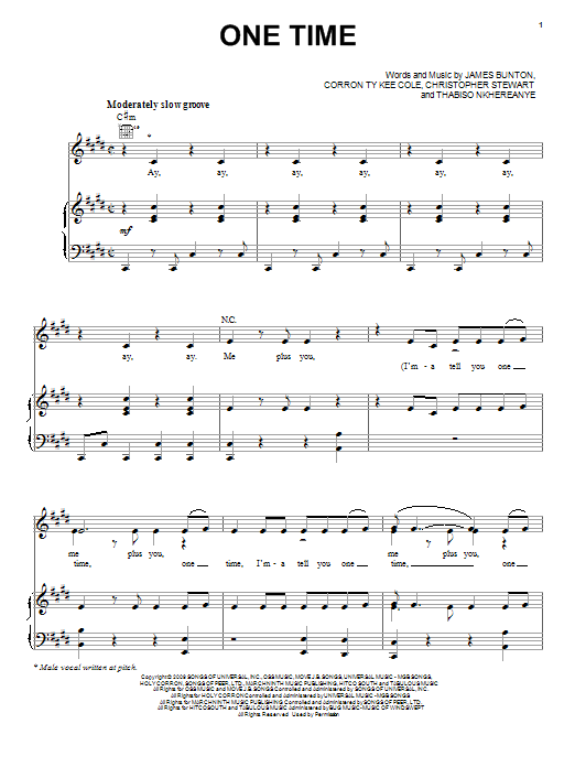 Justin Bieber One Time Sheet Music Notes & Chords for Piano (Big Notes) - Download or Print PDF
