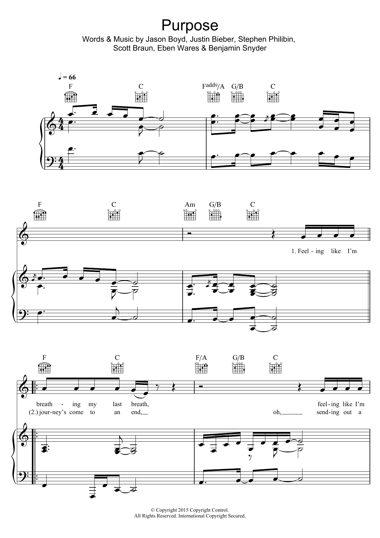 Justin Bieber Purpose Sheet Music Notes & Chords for Beginner Piano - Download or Print PDF
