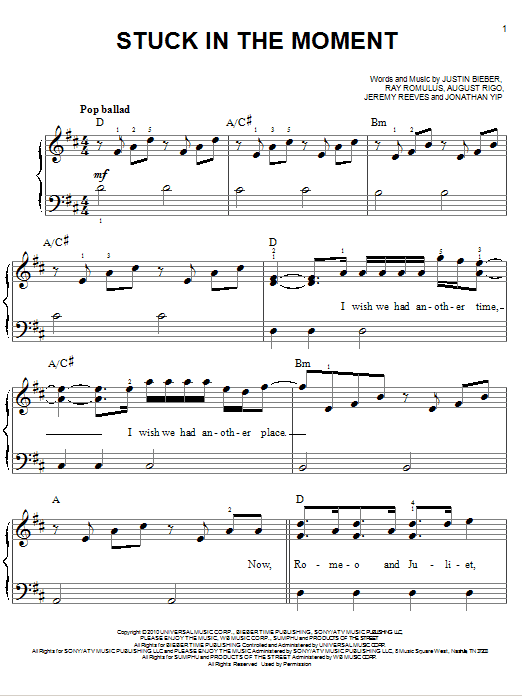 Justin Bieber Stuck In The Moment Sheet Music Notes & Chords for Piano, Vocal & Guitar (Right-Hand Melody) - Download or Print PDF