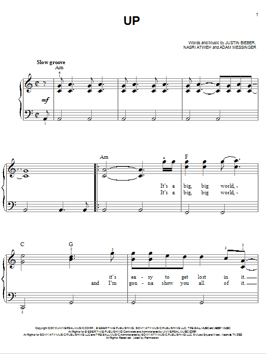 Justin Bieber Up Sheet Music Notes & Chords for Easy Piano - Download or Print PDF