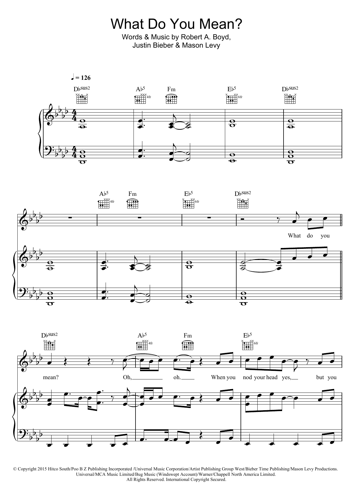 Justin Bieber What Do You Mean? Sheet Music Notes & Chords for Easy Piano - Download or Print PDF
