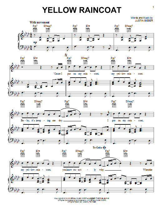 Justin Bieber Yellow Raincoat Sheet Music Notes & Chords for Easy Piano - Download or Print PDF