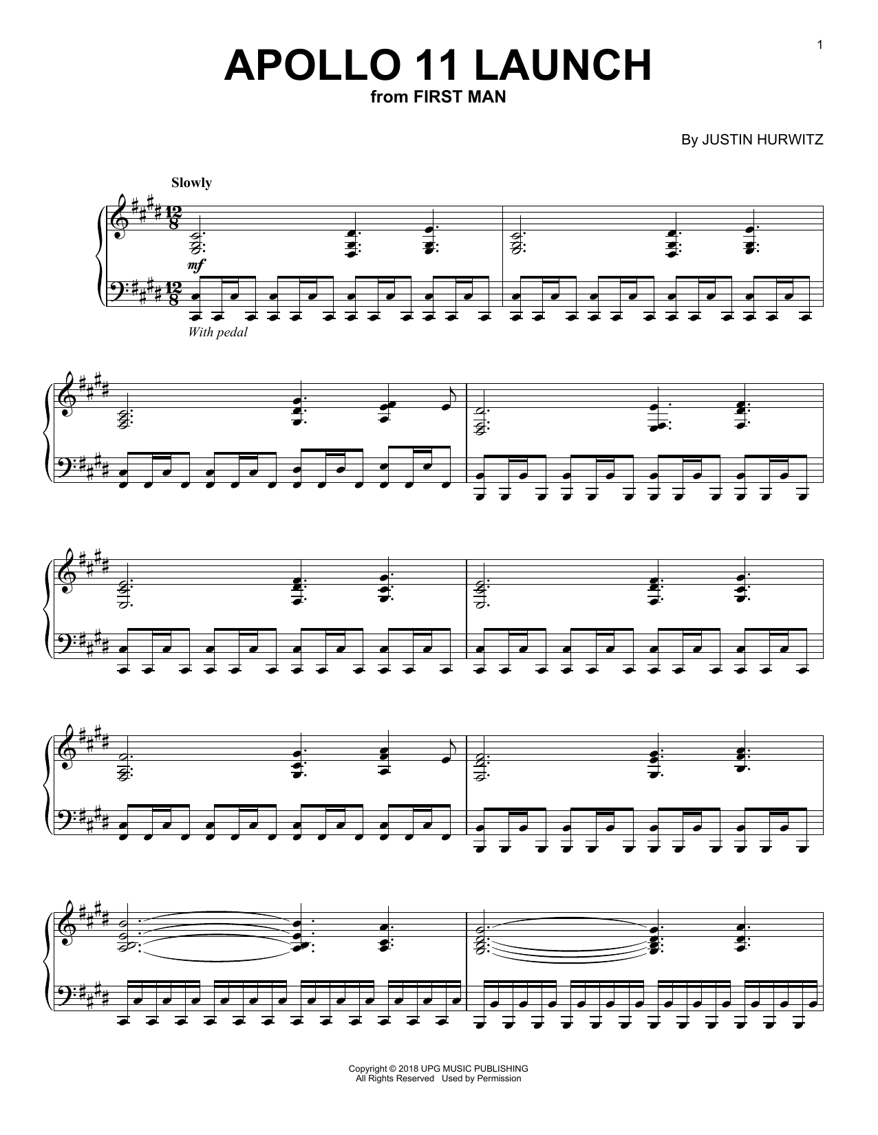 Justin Hurwitz Apollo 11 Launch (from First Man) Sheet Music Notes & Chords for Piano Solo - Download or Print PDF