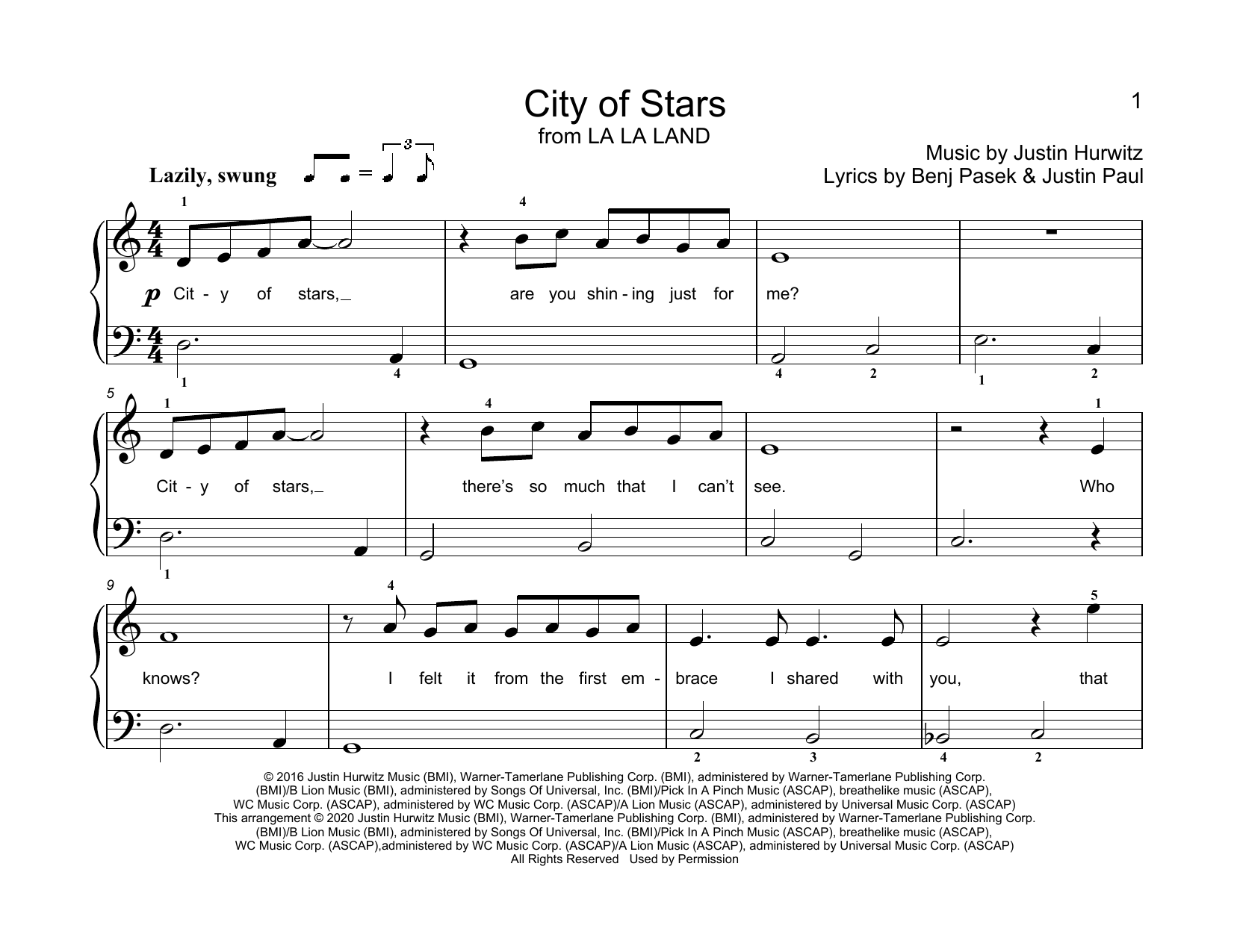 Justin Hurwitz City Of Stars (from La La Land) (arr. Christopher Hussey) Sheet Music Notes & Chords for Educational Piano - Download or Print PDF