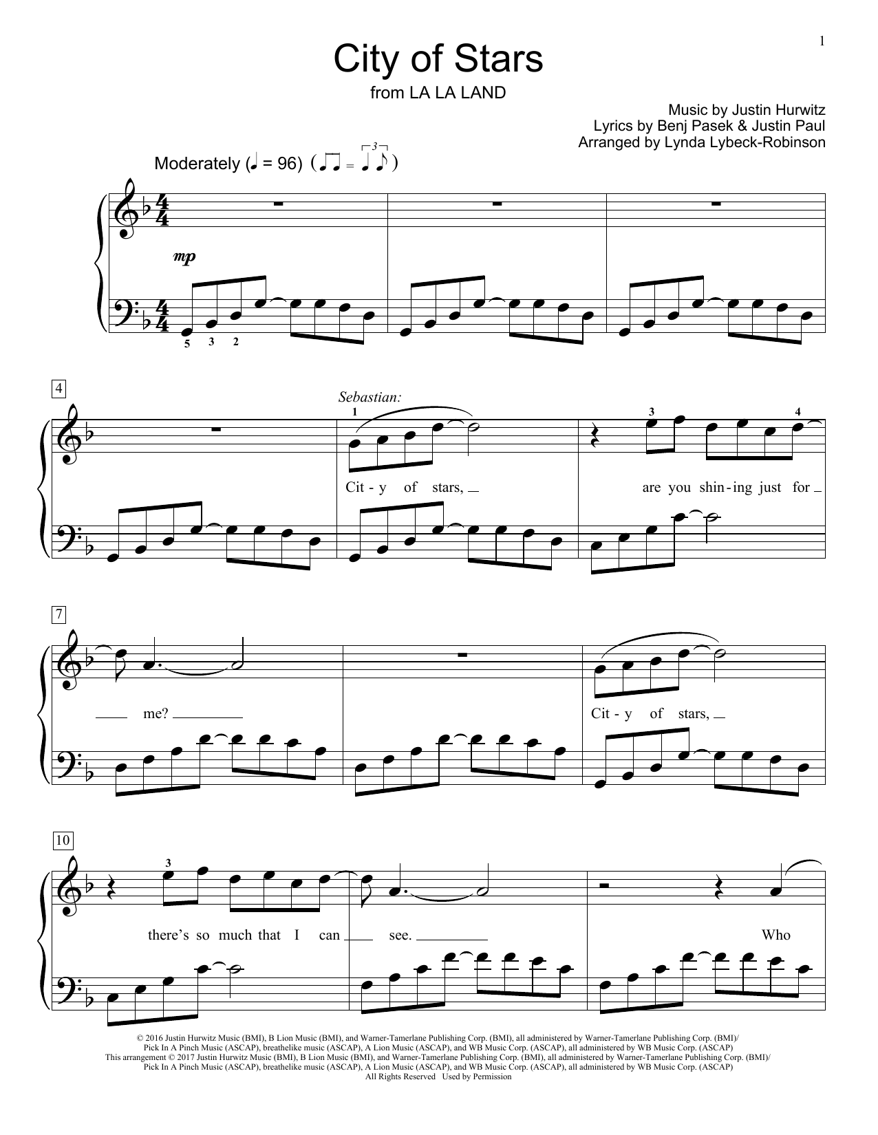 Lynda Lybeck-Robinson City Of Stars (from La La Land) Sheet Music Notes & Chords for Educational Piano - Download or Print PDF