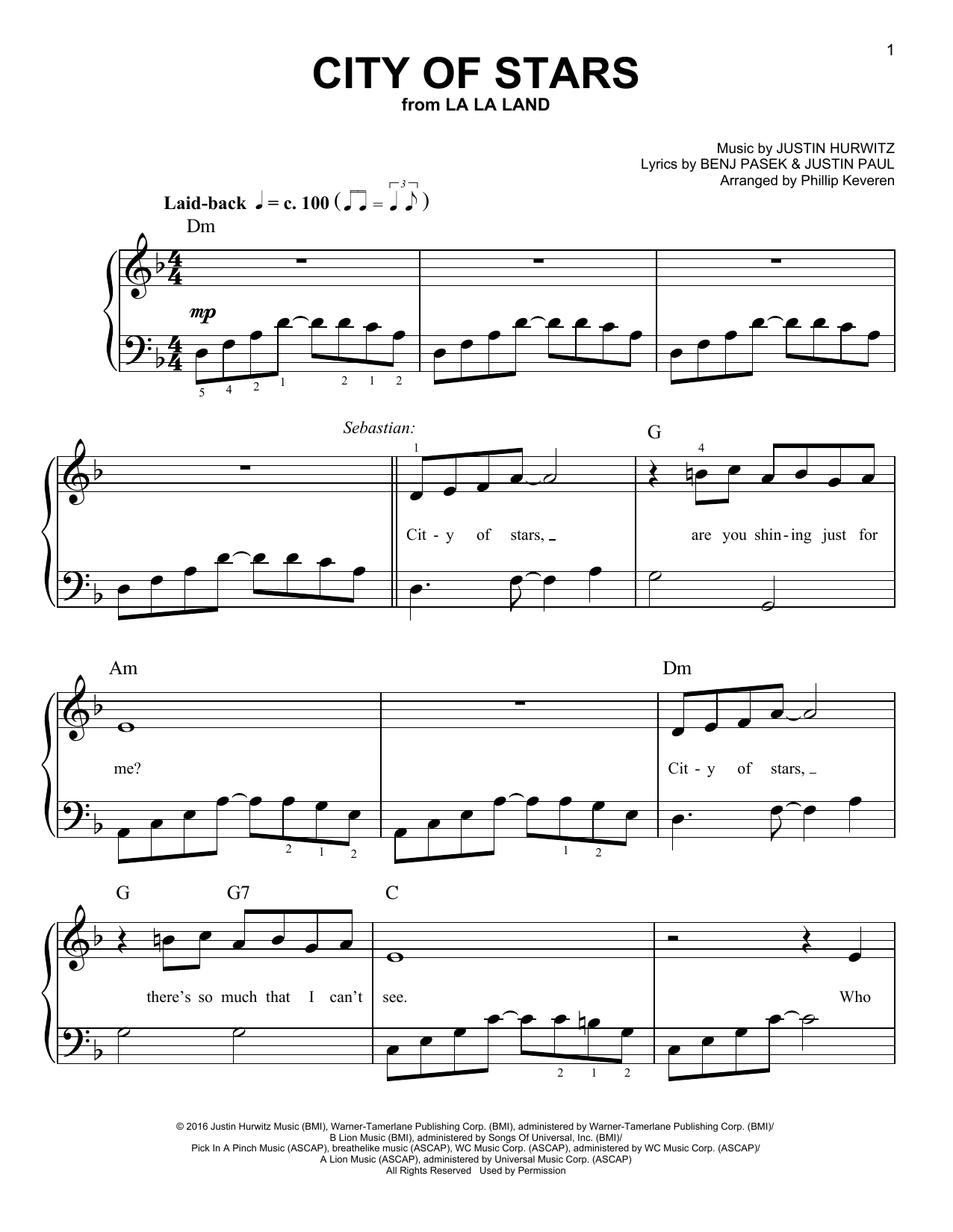 Justin Hurwitz City Of Stars (from La La Land) (arr. Phillip Keveren) Sheet Music Notes & Chords for Easy Piano - Download or Print PDF