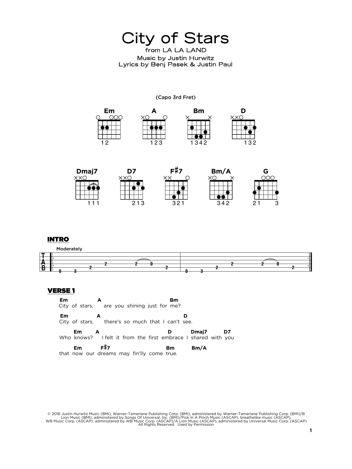 Justin Hurwitz City Of Stars (from La La Land) Sheet Music Notes & Chords for Really Easy Guitar - Download or Print PDF