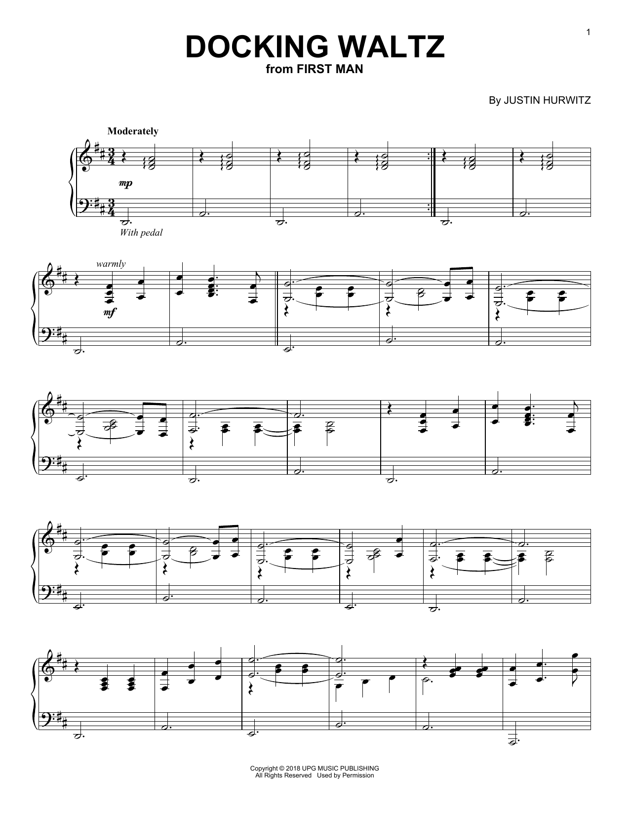 Justin Hurwitz Docking Waltz (from First Man) Sheet Music Notes & Chords for Piano Solo - Download or Print PDF