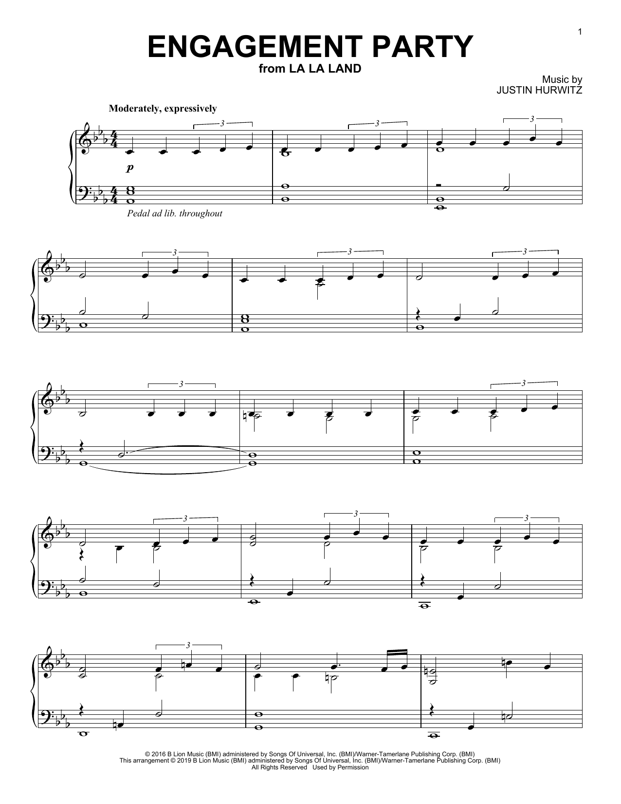 Justin Hurwitz Engagement Party (from La La Land) Sheet Music Notes & Chords for Piano Solo - Download or Print PDF