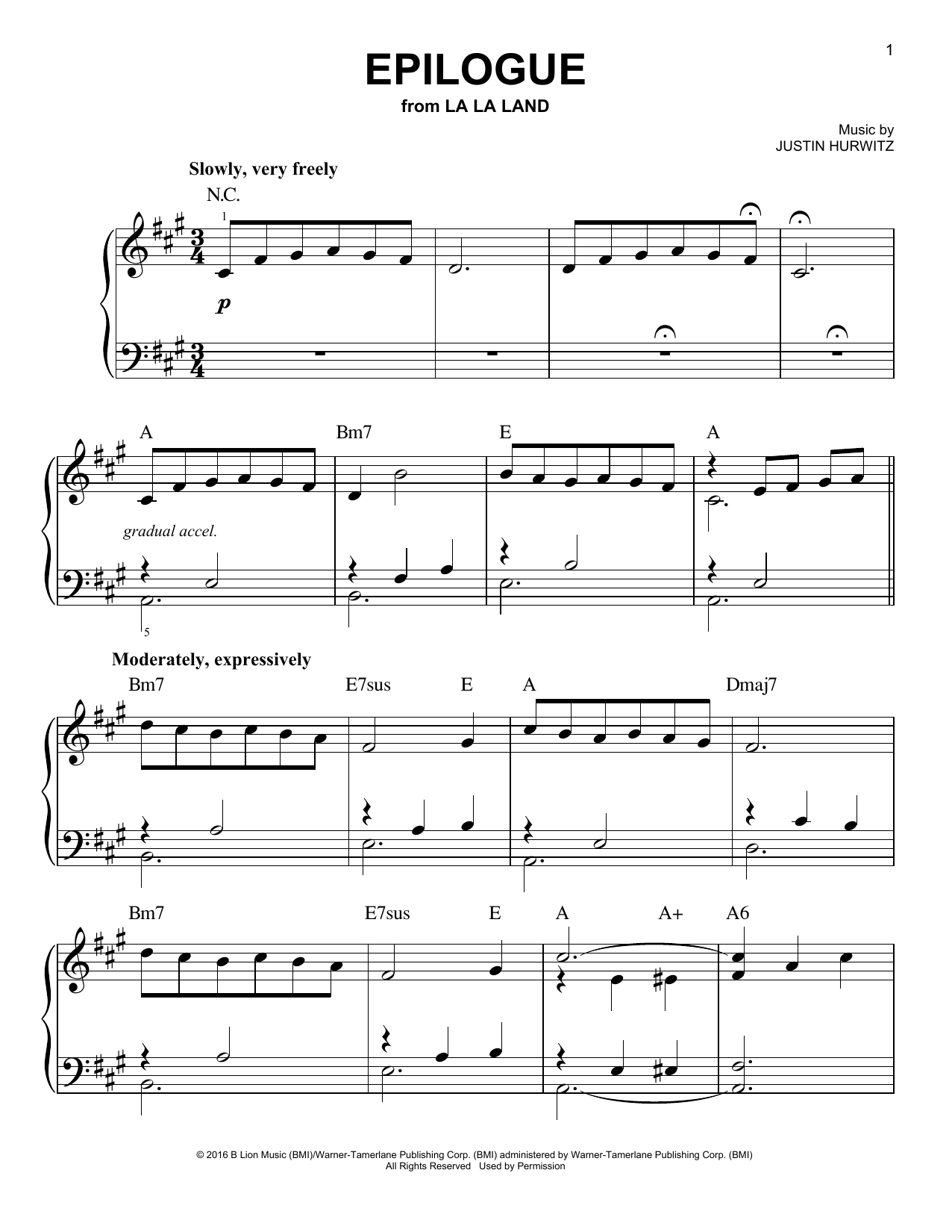 Justin Hurwitz Epilogue Sheet Music Notes & Chords for Easy Piano - Download or Print PDF