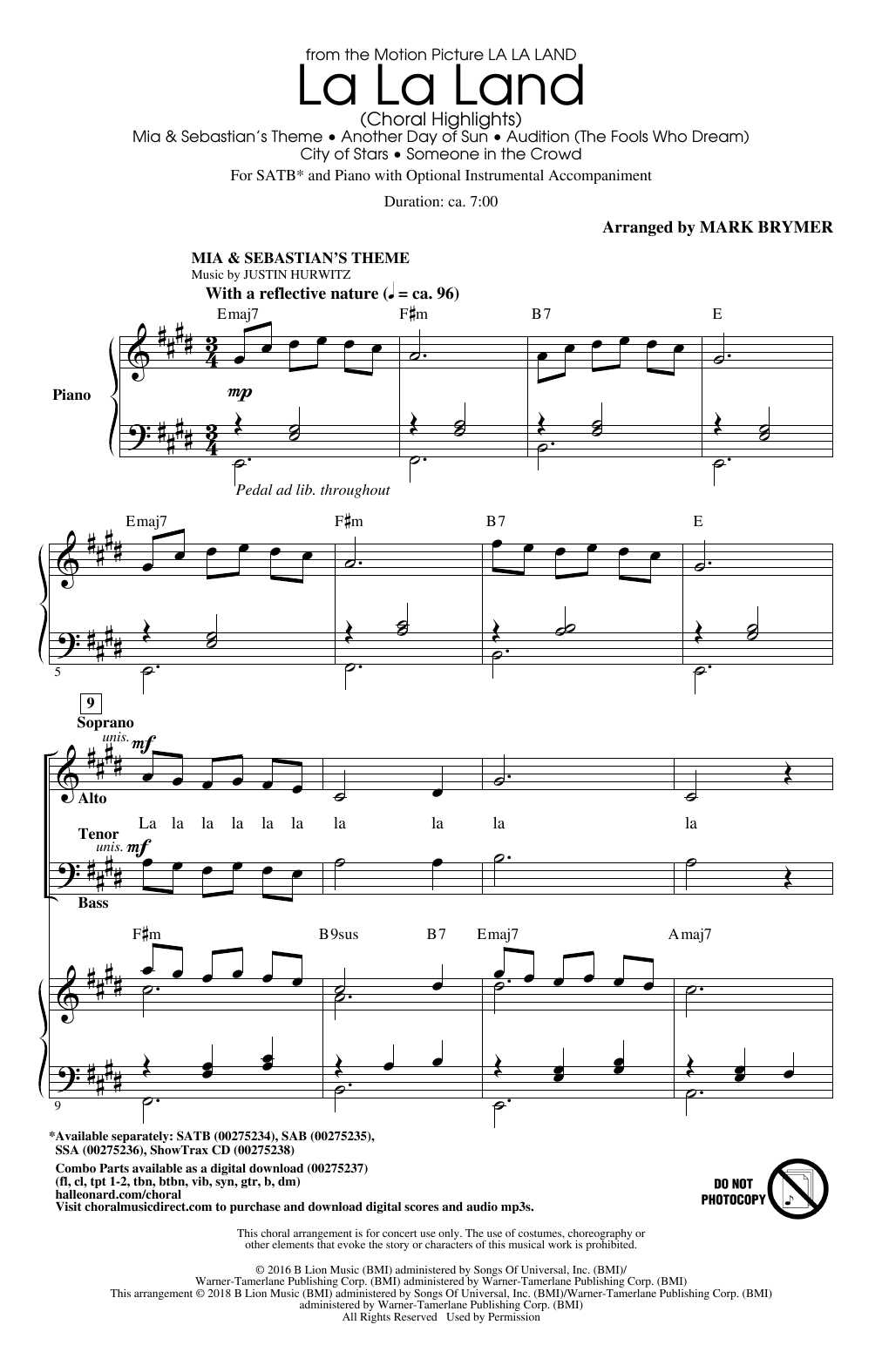 Justin Hurwitz La La Land: Choral Highlights (arr. Mark Brymer) Sheet Music Notes & Chords for SAB - Download or Print PDF