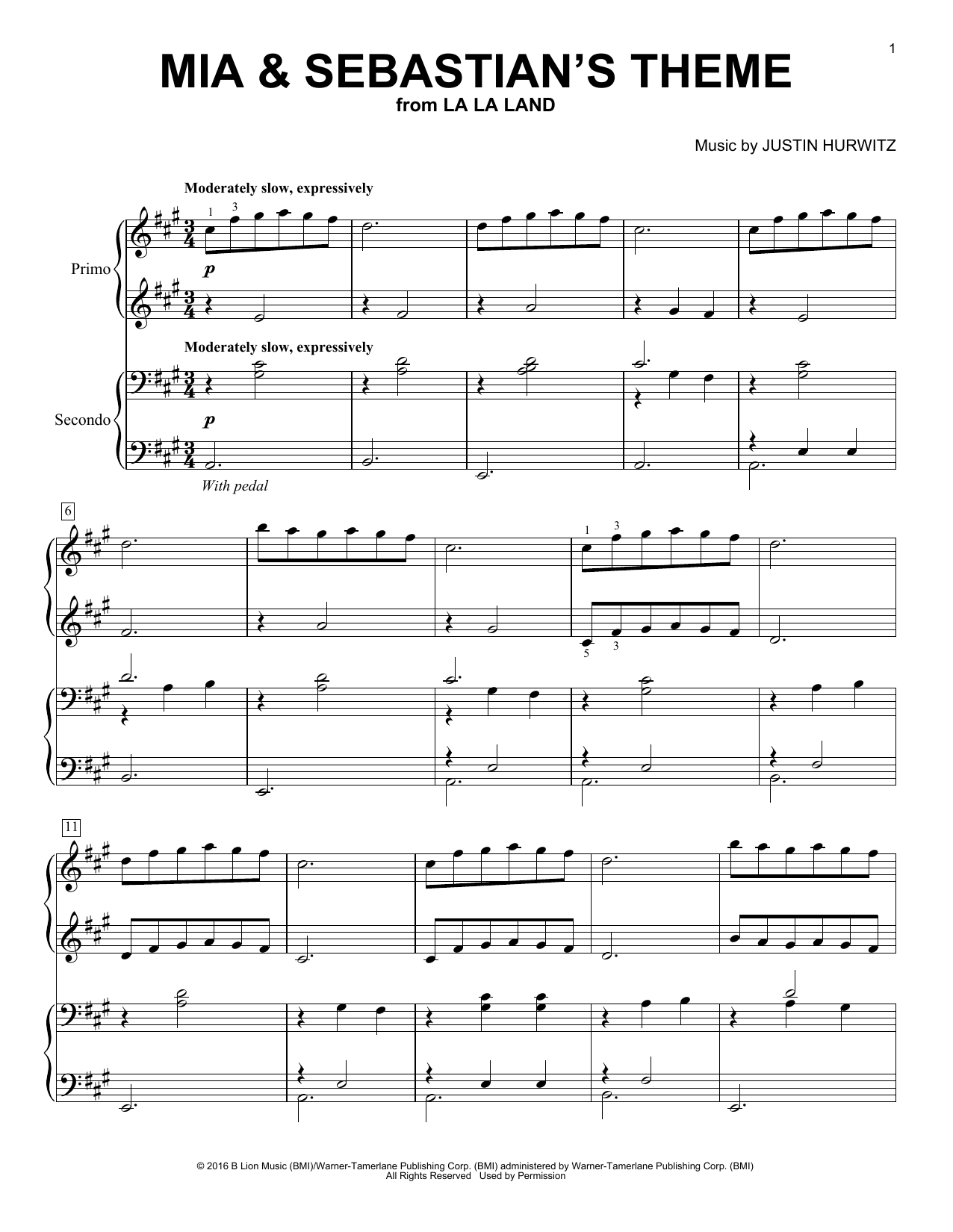 Justin Hurwitz Mia & Sebastian's Theme (from La La Land) (arr. Brent Edstrom) Sheet Music Notes & Chords for Piano Duet - Download or Print PDF