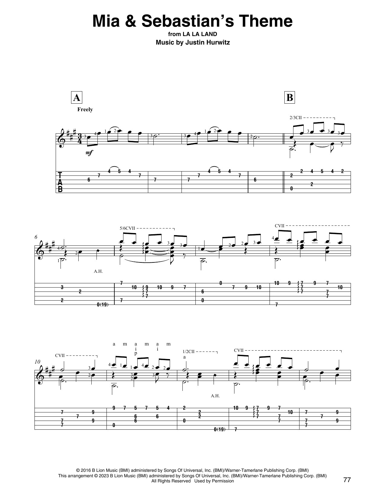 Justin Hurwitz Mia & Sebastian's Theme (from La La Land) Sheet Music Notes & Chords for Solo Guitar - Download or Print PDF