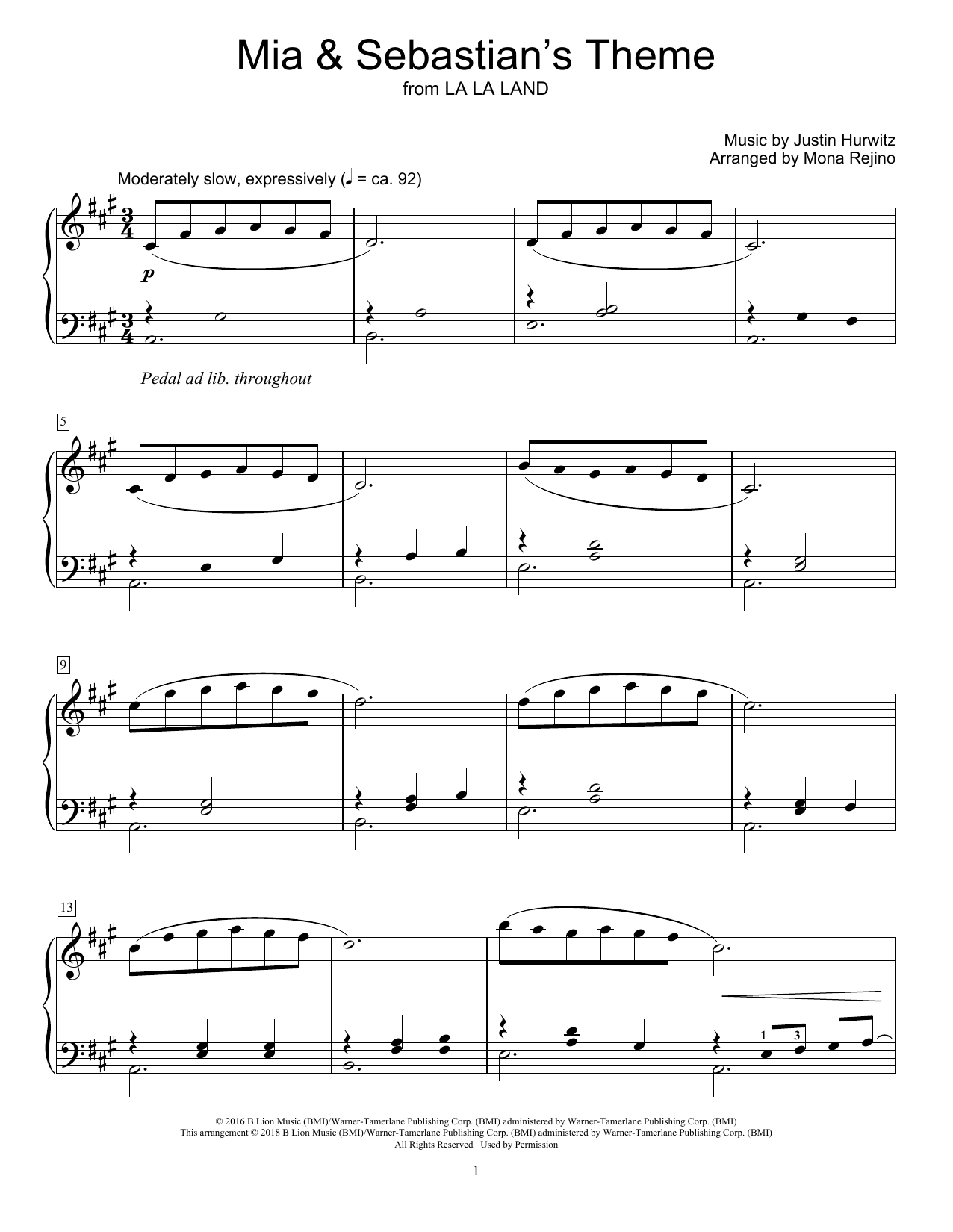 Justin Hurwitz Mia & Sebastian's Theme (from La La Land) (arr. Mona Rejino) Sheet Music Notes & Chords for Educational Piano - Download or Print PDF