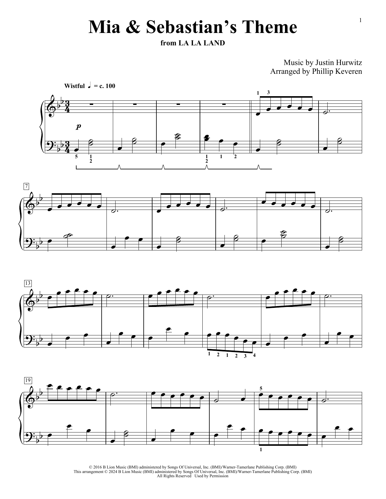 Justin Hurwitz Mia & Sebastian's Theme (from La La Land) (arr. Phillip Keveren) Sheet Music Notes & Chords for Piano Solo - Download or Print PDF