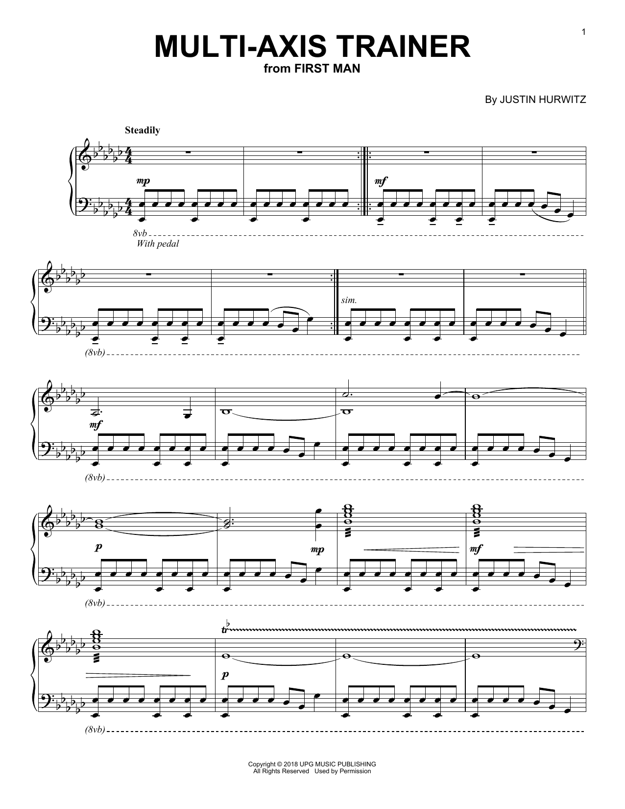 Justin Hurwitz Multi-Axis Trainer (from First Man) Sheet Music Notes & Chords for Piano Solo - Download or Print PDF