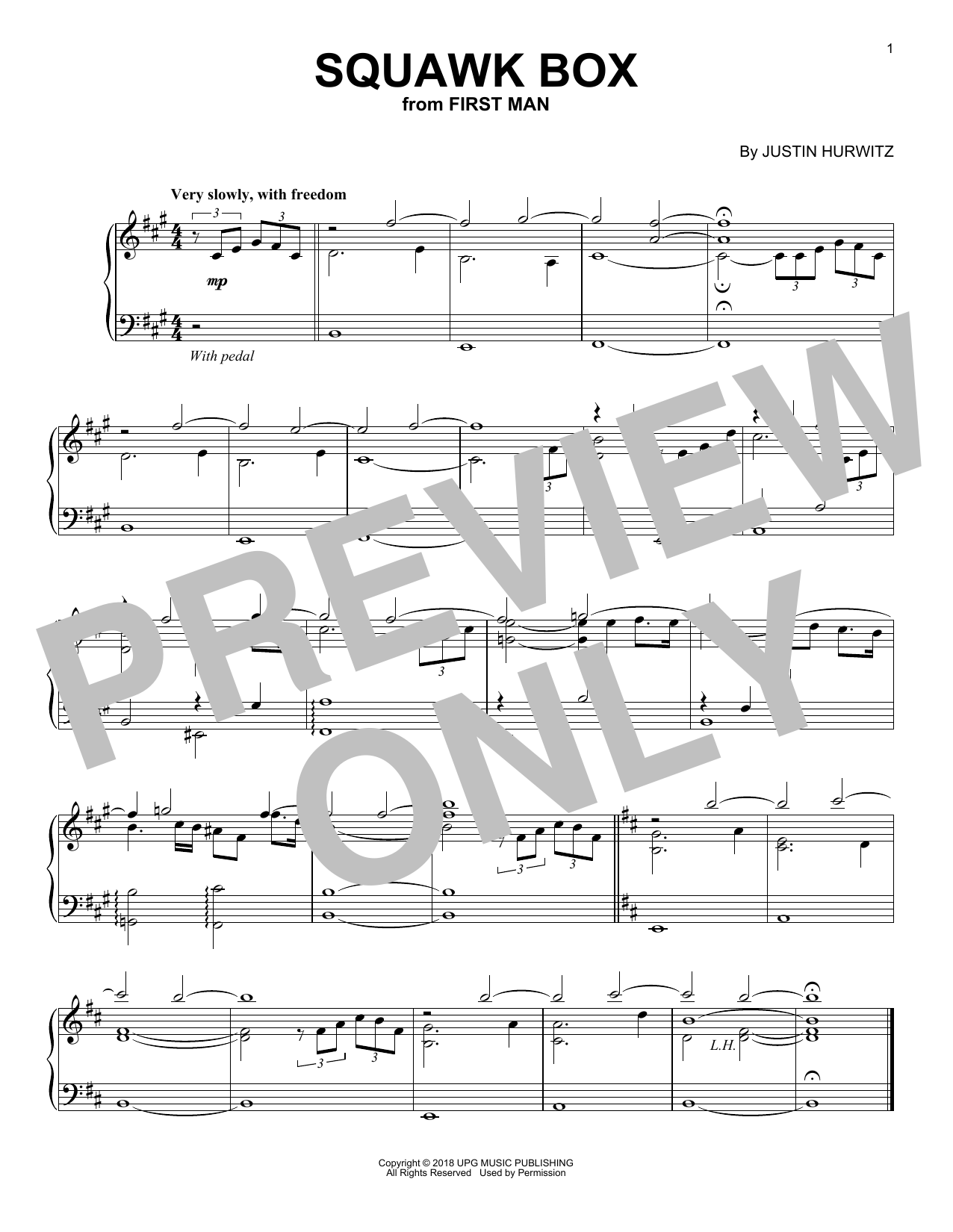 Justin Hurwitz Squawk Box (from First Man) Sheet Music Notes & Chords for Piano Solo - Download or Print PDF