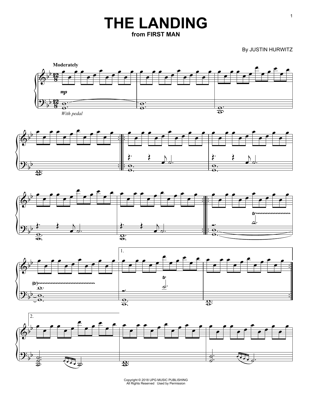 Justin Hurwitz The Landing (from First Man) Sheet Music Notes & Chords for Piano Solo - Download or Print PDF
