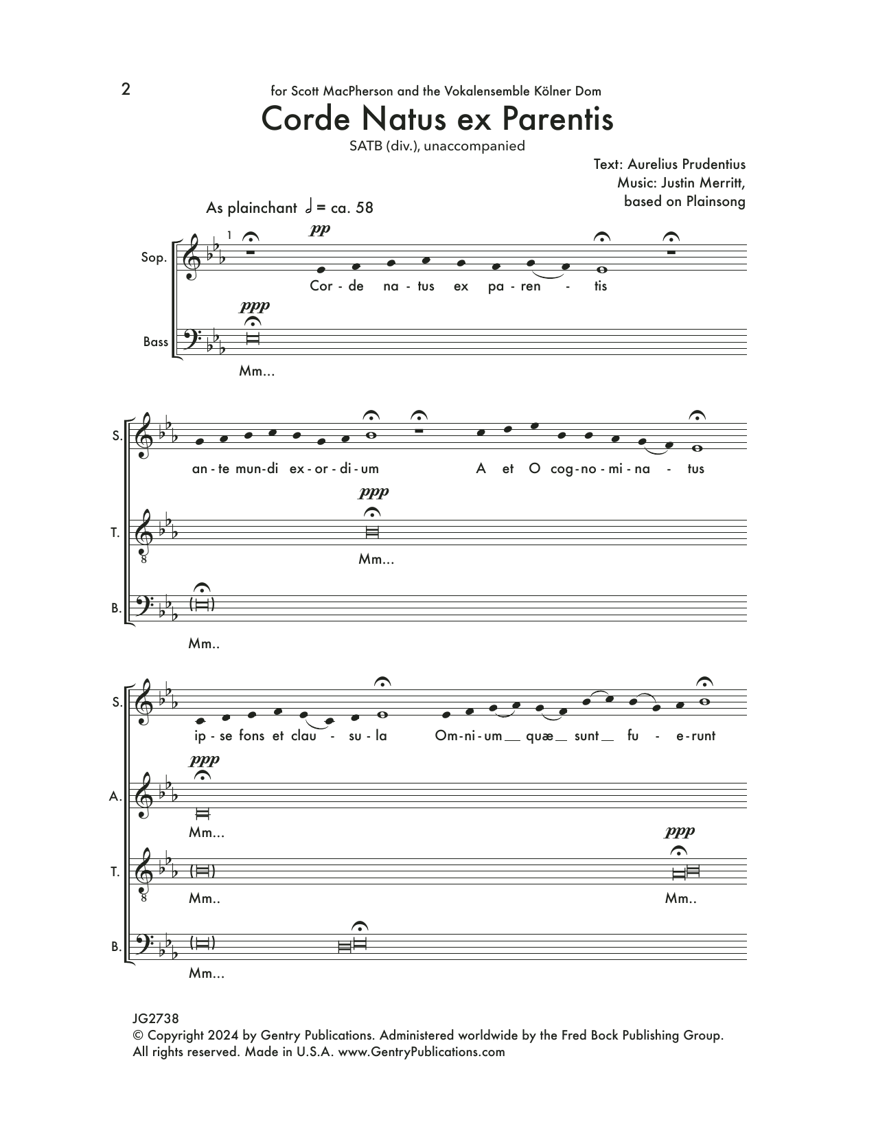 Justin Merritt Corde Natus Ex Parentis Sheet Music Notes & Chords for SATB Choir - Download or Print PDF