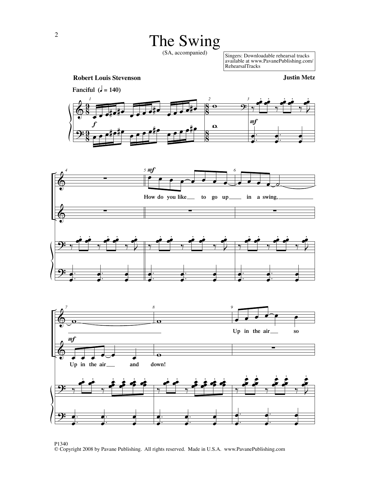 Justin Metz The Swing Sheet Music Notes & Chords for 2-Part Choir - Download or Print PDF