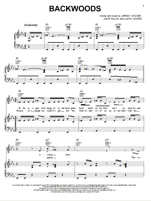 Justin Moore Backwoods Sheet Music Notes & Chords for Piano, Vocal & Guitar (Right-Hand Melody) - Download or Print PDF